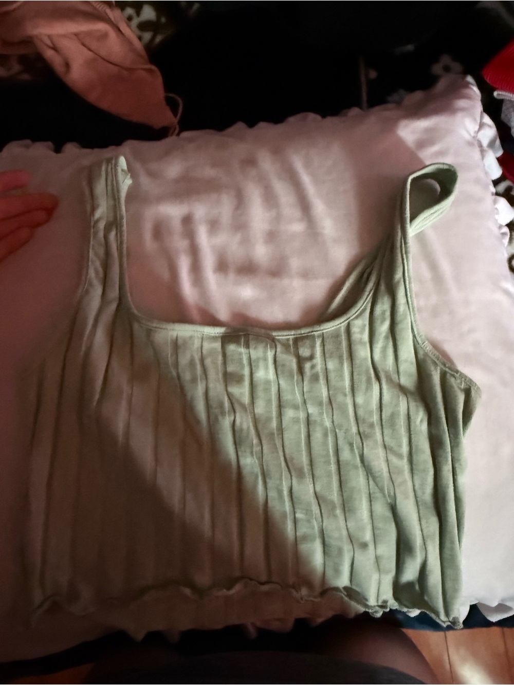 SHEIN Ribbed Square Neck Crop Tank - Sage Green